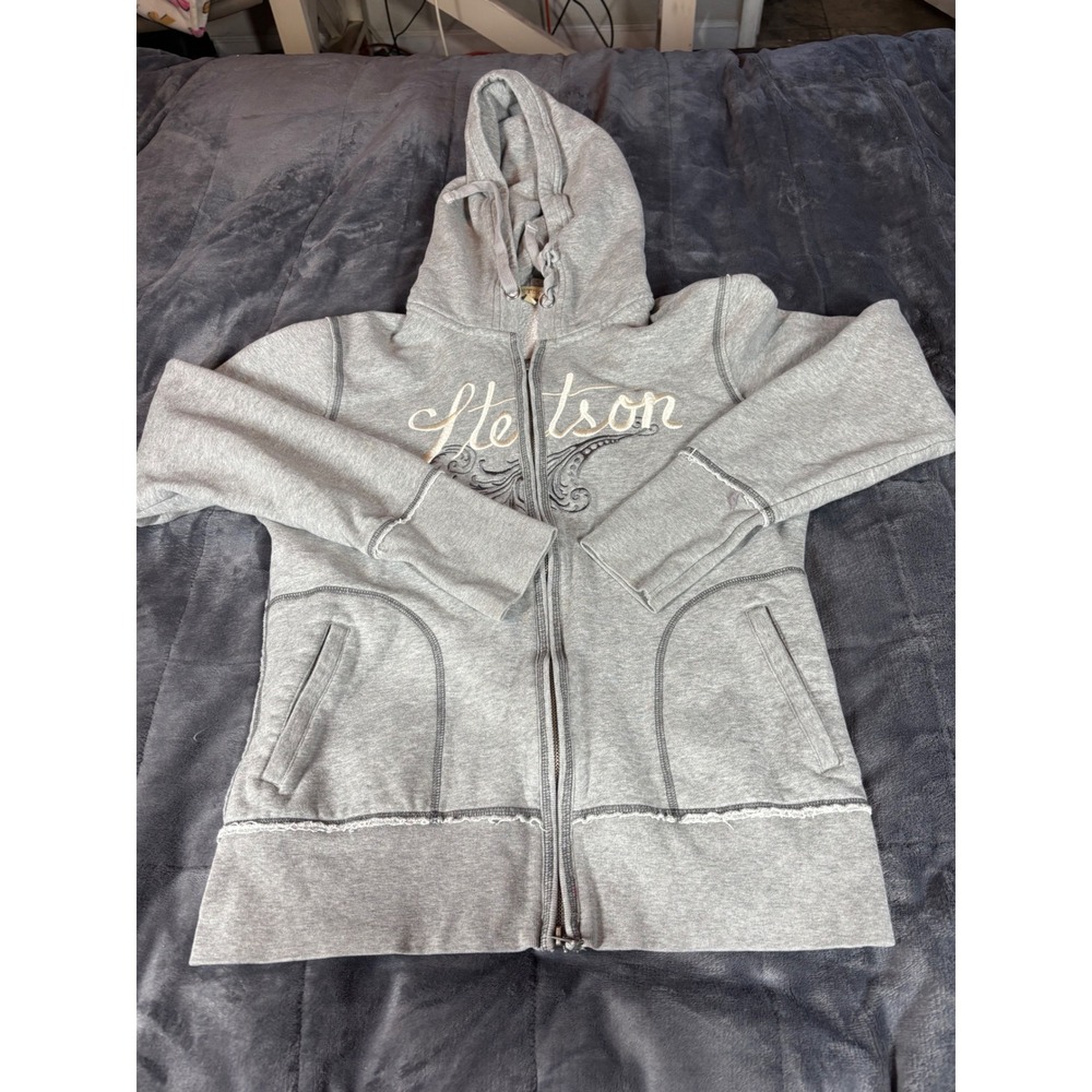 Stetson Womens Full Zip Hoodie Gray Embroidered Logo Western Style Size L